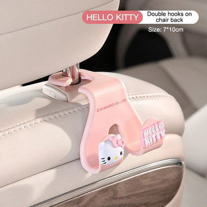 Kawaii Hello Kitty Car Seat Headrest Hook Sanrio Cinnamoroll Kuromi Auto Back Seat Organizer Hanger Storage Car Interior