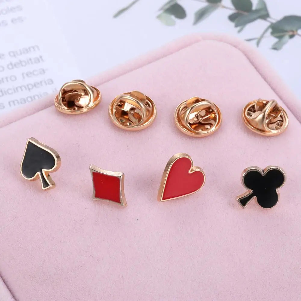 4pcs/set Popular Zinc Alloy Poker Broche Brooch Badges Small Poker Cufflinks Pins Brooches for Women Men Shirt Collar Accessory