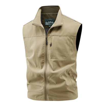 Men Outdoor Cargo Breathable Sleeveless Vest Mens Tactic Casual Fish Vests Coats Man Pockets Sport Loose Cardigan Vest Waistcoat