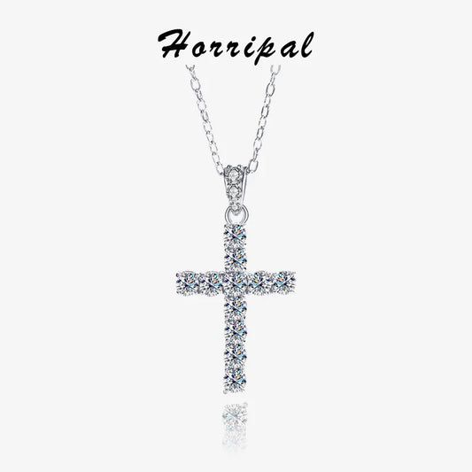 Cross Pendant Necklace for Women D VVS1 Moissanite Pass Diamond Test 100% Sterling Silver Plated 18K White Gold Classic Jewelry