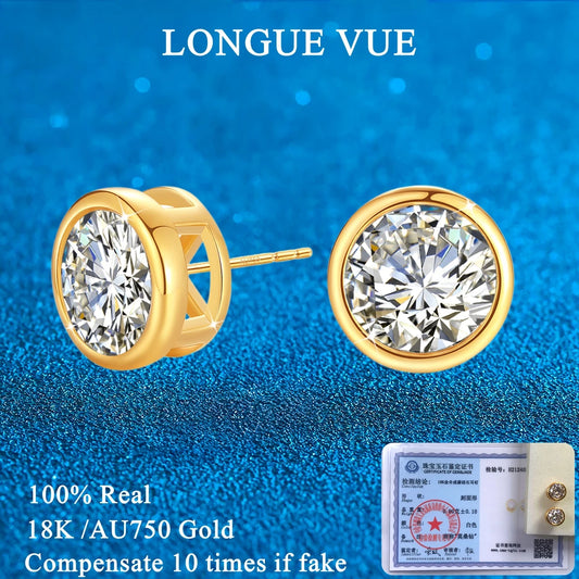 Real 18K Gold AU750 D Color Moissanite Stud Earrings for Women Men Lab Grown Diamond Ear Studs Fine Jewelry Valentine's Gift