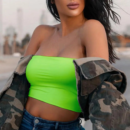 Summer Sexy Chest Wrap Crop Top Off Shoulder Sleeveless Exposed Navel Tube Top Female Clothing