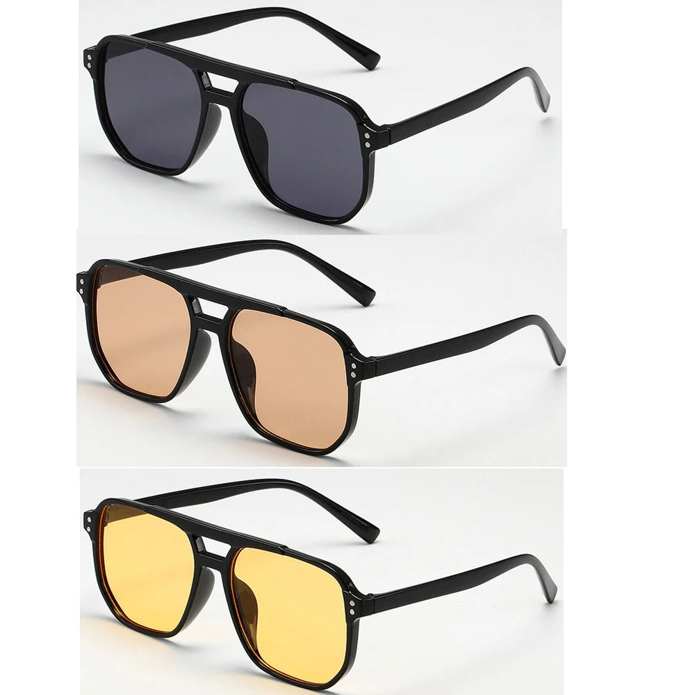 Women Men Square Sun Glasses Retro Polygon Sunglasses Female Black Vintage Fashion Ladies Oculos De Sol Double Beam Eyeglasses