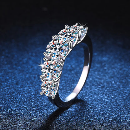 18kメッキ 3.6CT オールモアサナイトリング レディース用 5石 スパークリングダイヤモンド ウェディングバンド S925スターリングシルバージュエリー GRA
