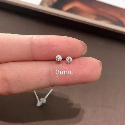 100%本物の925スターリングシルバージュエリー。女性用ファッション。キュートな小さなクリアクリスタルCZスタッドピアス。女の子やティーンズ、女性へのギフト。
