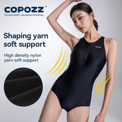 COPOZZ 新作 レディース ワンピース水着 無地 ブラック ビーチ ノースリーブ Vネック 夏 女性用 くり抜き 水泳 スポーツ 大人用スーツ