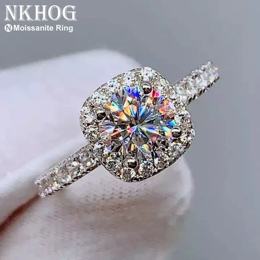 本物モアサナイト 925スターリングシルバーリング レディース用 スクエア ラウンド 1CT 2CT 3CT ブリリアントダイヤモンド 指輪 バンド ウェディングジュエリー ギフト