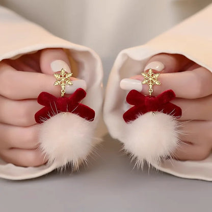 Christmas Elk Bow Pompom Balls Drop Earrings Women and Girls Lovely Fashion Jewelry Xmas New Year's Day Gifts