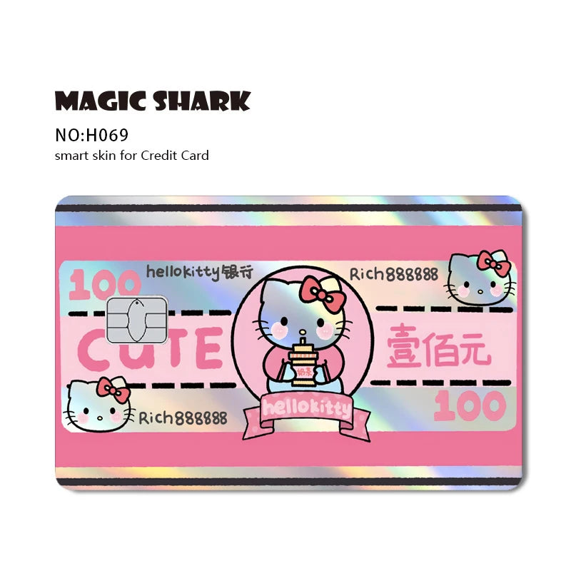 ホットセール Hello Kitty Kuromi ホログラフィックレーザー光沢フィルムスキンカバーステッカー（デビット・クレジットカード・銀行カード用）