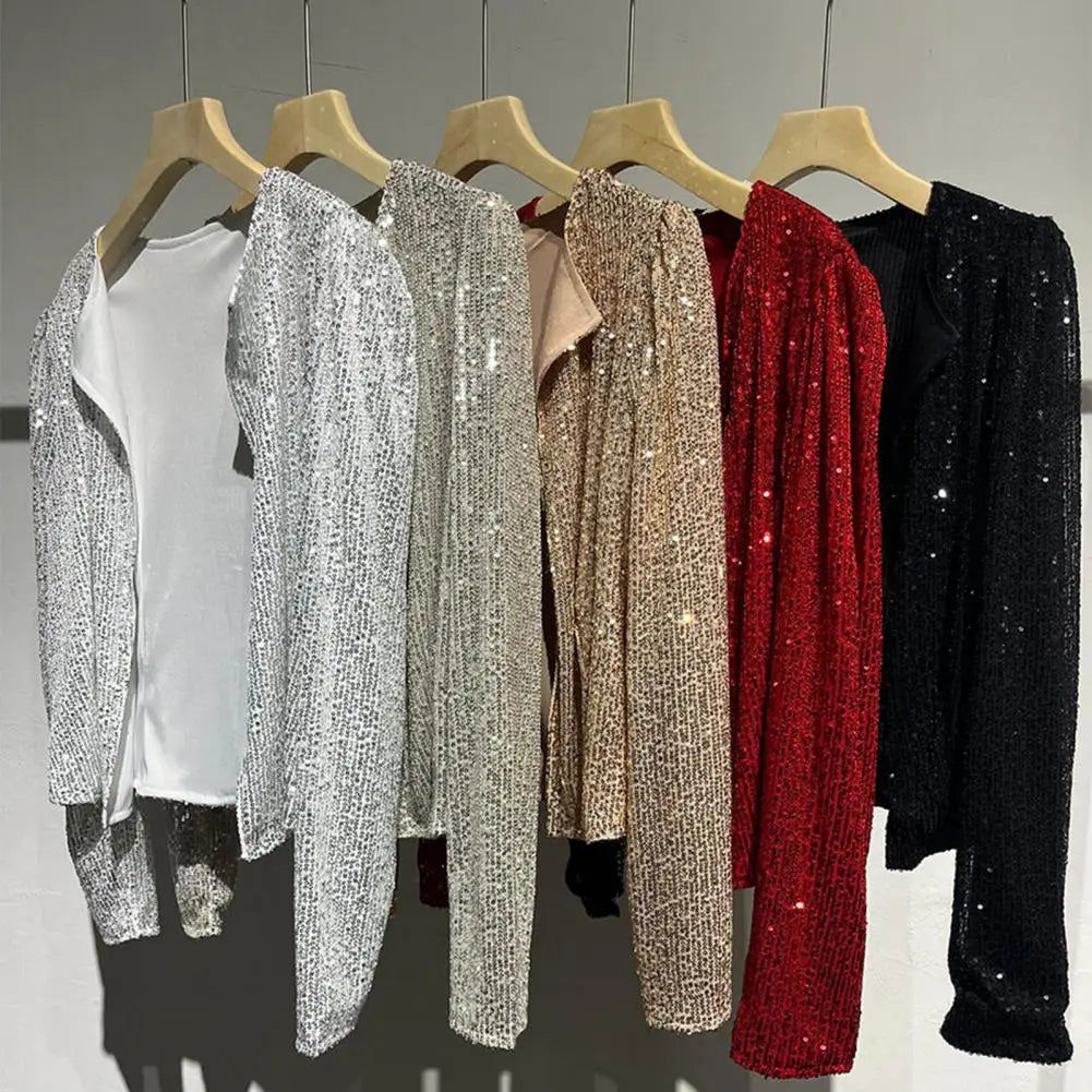 Glitter Sequin Jacket Autumn Sequins Golden Loose Jacket For Women Long Sleeve Casual Jacket Female Fashion Coats Women Jackets