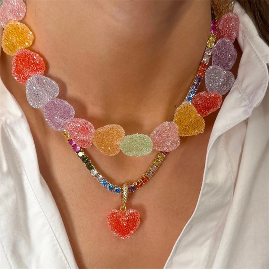 New colorful love candy resin necklace, cute love candy, niche design, collarbone chain women's gift necklace