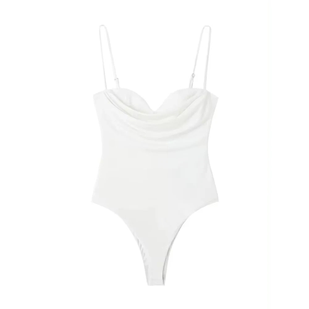 TRZA Women Sexy Fashion With Sweetheart Neck Draped Bodysuits Backless Zipper Thin Straps Female Playsuits Mujer