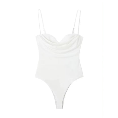 TRZA Women Sexy Fashion With Sweetheart Neck Draped Bodysuits Backless Zipper Thin Straps Female Playsuits Mujer
