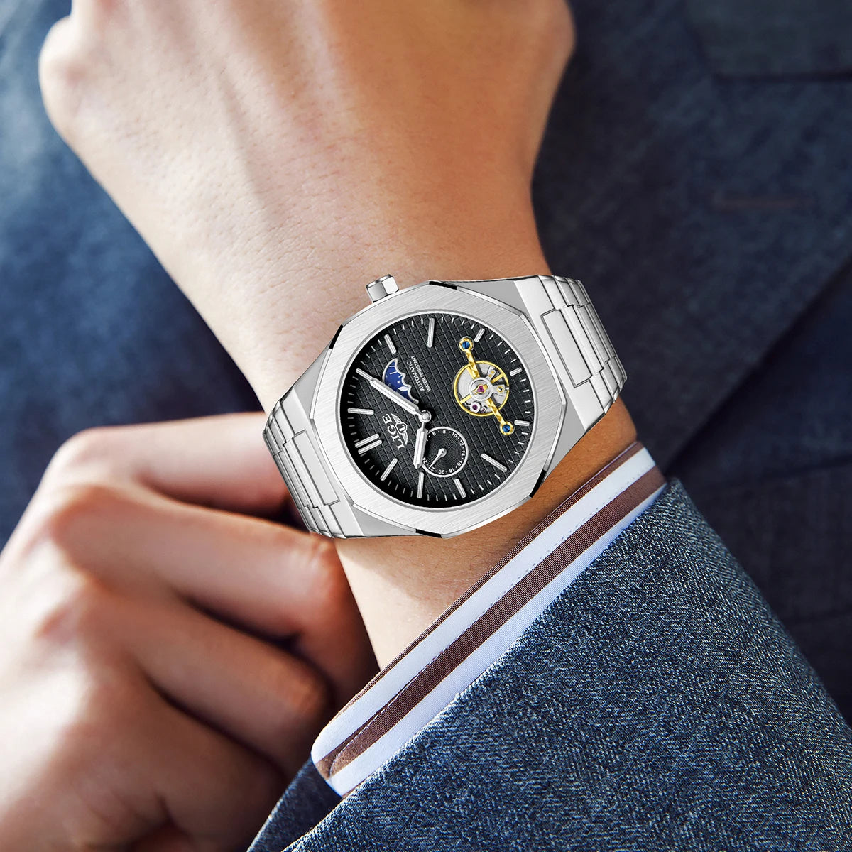 2025 LIGE New Luxury Tourbillon Mechanical Watches For Men Multifunctional Chronograph Moon phase Automatic Date Week Wristwatch