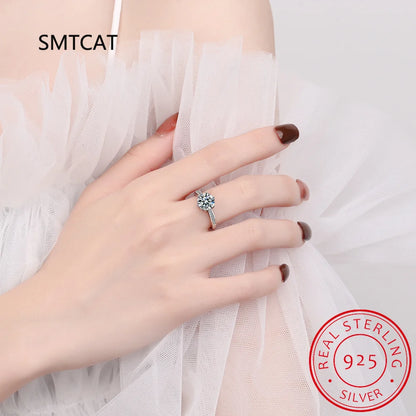 Real 3 Carat Moissanite Wedding Ring for Women 925 Sterling Silver Round Brilliant Lab Diamond Engagement Rings Gift