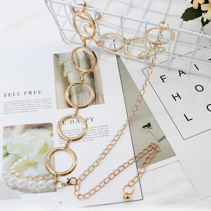 Simple Alloy Large Round Ring Waist Belt Fringes Ring Waist Chain Women Circle Metal Chain Belt Geometric Long Hollow Waistband
