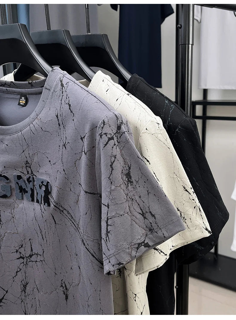 Top Grade Print New Summer Tops Hipster Designer Tshirt Men 2025 Brand Short Sleeve Round Neck Casual Fashion Men Clothing