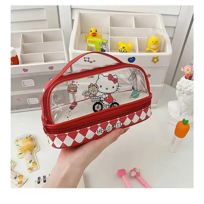 Cartoon Hello Kitty Pencil Case Cute Sanrio Kuromi Large Capacity Double Layer Multifuntion Portable Pen Cosmetic Bag Kids Gift