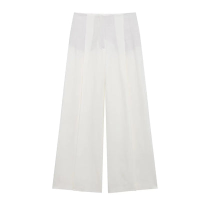 TRAFZA Women's Suits White Turn-Down Collar Long Sleeves Lace-Up Blazers+High Waist Zipper Long Pants Female Spring Fashion Sets