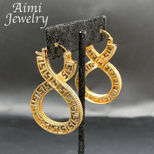 Original Vintage Dubai Gold Plated Hoop Earrings for Women Hollow Copper Drop Earrings African Jewelry Set Party Wedding Gifts