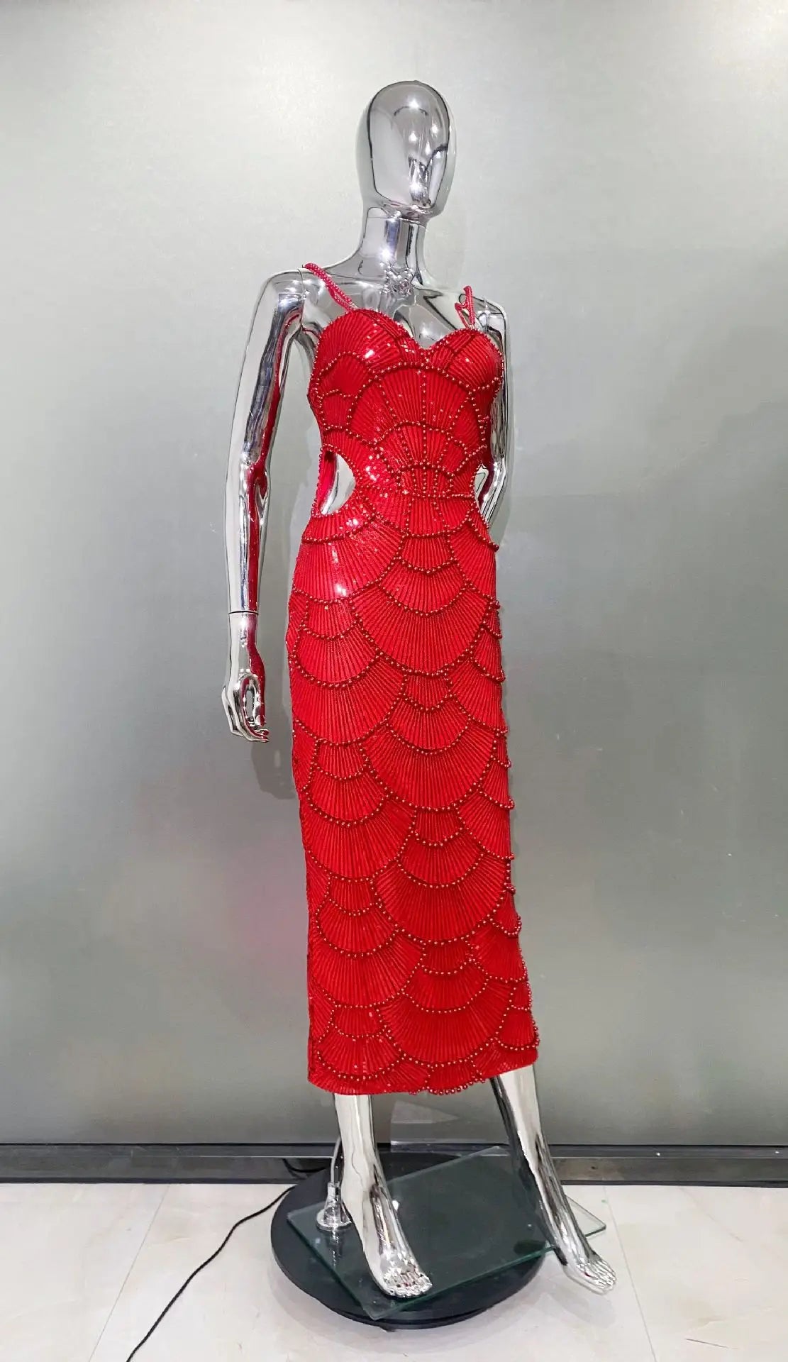 Deluxe Exquisite Sequin Beaded Sexy Hollow Suspender Dress Celebrity Birthday Party Dinner Dress Sweet Date Prom Dress