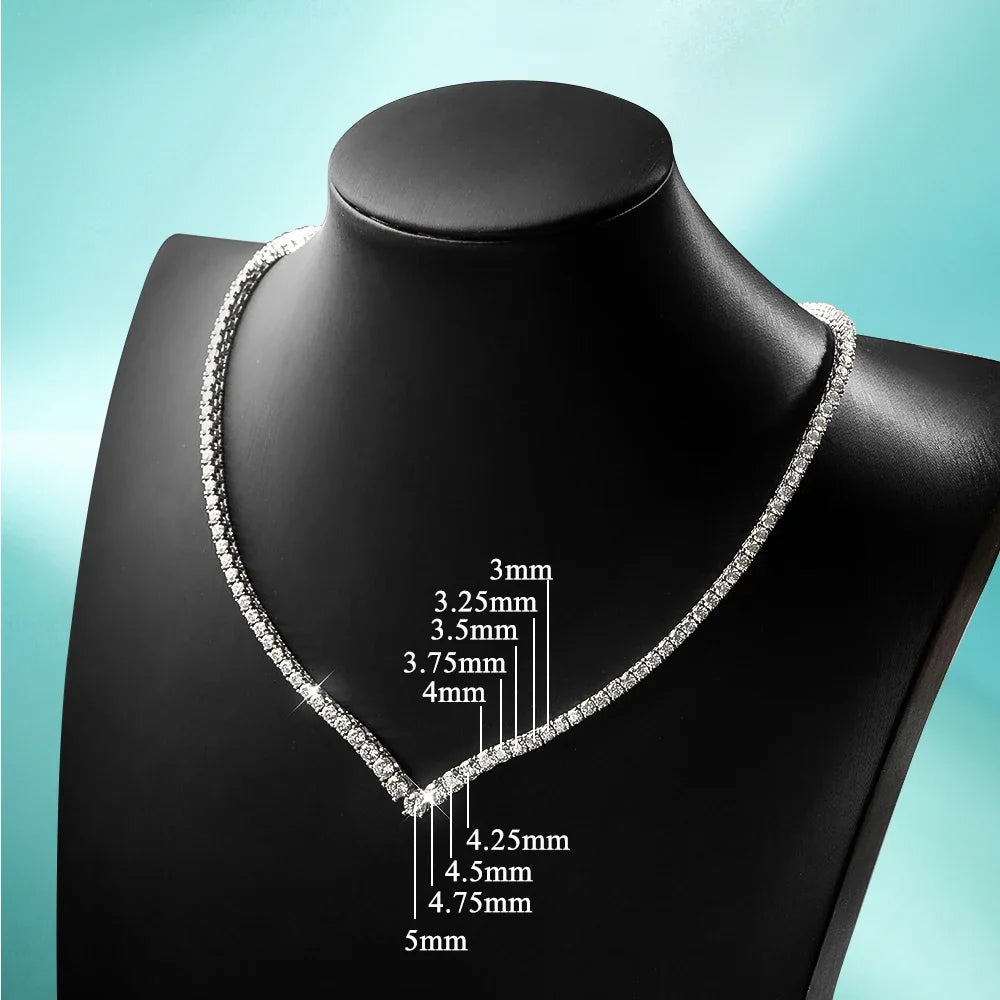 FEOBUR V-shaped Full Moissanite Tennis Necklace for Women Wedding Party Jewelry with 925 Sterling Silver Neck Chain Choker