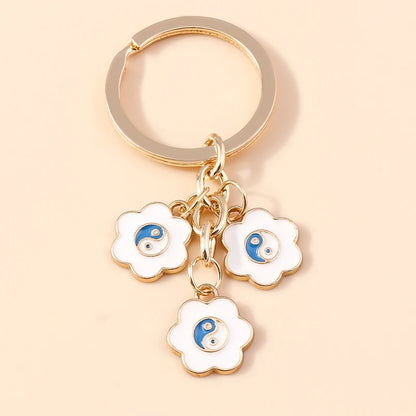 Cute Enamel Keychain Colorful Sakura Flower Key Ring Sweet Key Chains for Women Girls Handbag Accessories DIY Jewelry Gifts