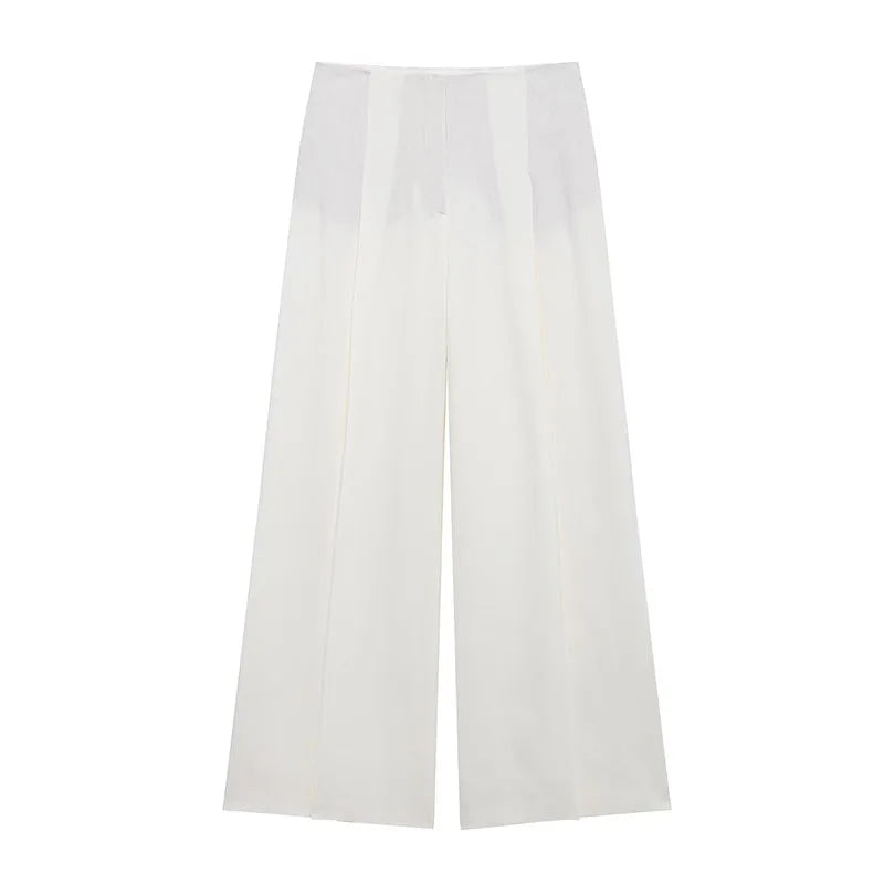 TRAFZA Women's Suits White Turn-Down Collar Long Sleeves Lace-Up Blazers+High Waist Zipper Long Pants Female Spring Fashion Sets