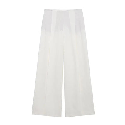 TRAFZA Women's Suits White Turn-Down Collar Long Sleeves Lace-Up Blazers+High Waist Zipper Long Pants Female Spring Fashion Sets