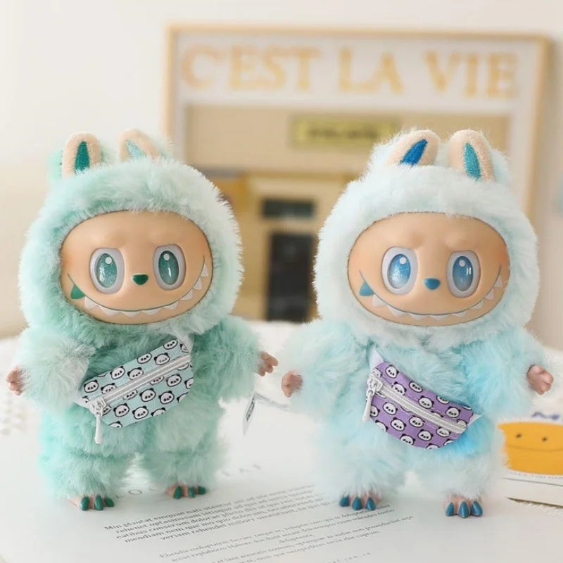 Labubu Clothes Doll Bag 15/17cm V1/2/3 Doll Panda Series Backpack Crossbody Bag Mini Plush Cotton Doll Decoration Accessory Gift