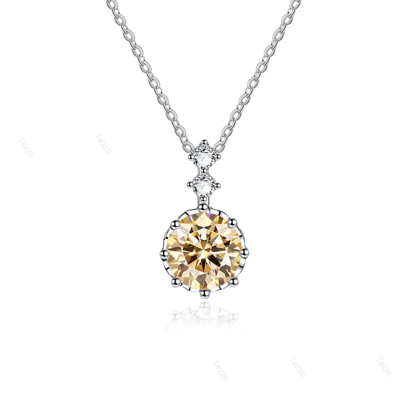 Tezzc 1ct 6.5mm Moissanite Necklace for Women Classic 925 Sterling Silver Sparkling Lab Diamond Pendant Wedding Jewelry