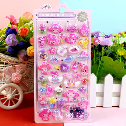 Cartoon Sanrio Hello Kitty Kuromi 3D Transparent Jelly Sticker Crystal Decorative Sticker Children DIY Phone Casesdiy Stationery