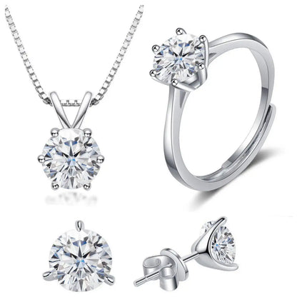925スターリングシルバー 1CT*4 Dカラー モアサナイト リング イヤリング ネックレス セット ファインジュエリーセット エレガント レディースジュエリー パーティー ウェディング用