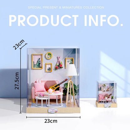 木製ミニチュアドールハウス DIY 小さな家キット 3Dパズル 組み立て式ハウス 家具 おもちゃ 子供の誕生日プレゼント