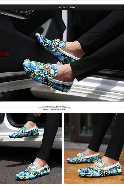 Luxury Loafers Men Fashion Printed Leather Shoes Designer Moccasin for Man Party Shoes Comfortable Flats Driving Shoes Male