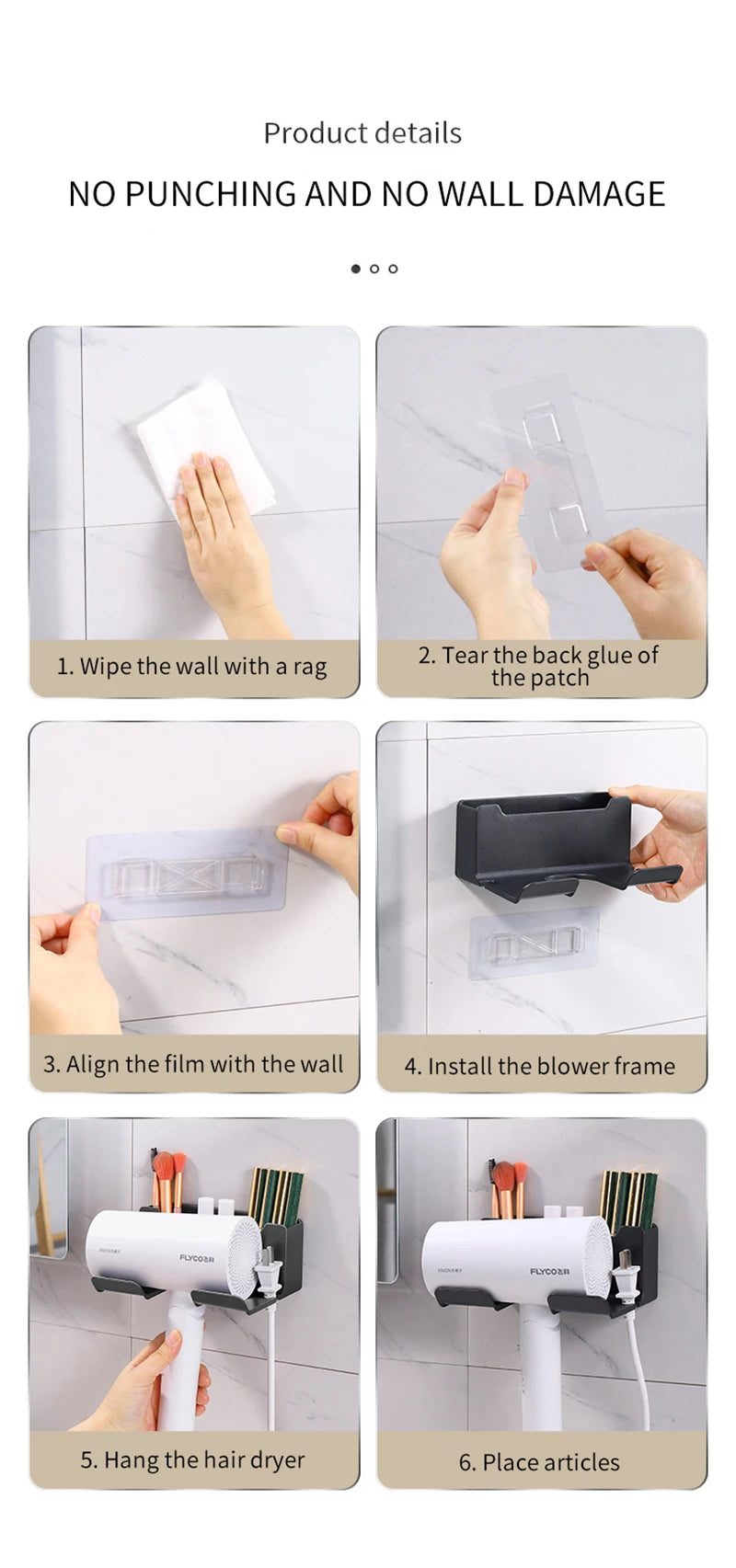 Hair Dryer Holder Wall Mounted Hair Straightener Dryer Hair Stand Bathroom Organizer Shelves Washroom Organization Shelves