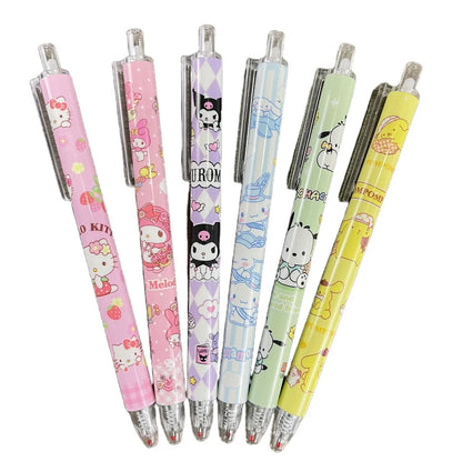 6pcs Cute Cartoon Sanrio Kuromi Hello Kitty 0.5mm Gel Pen My Melody Student  STPen Tip Quick Drying Exam Pen Stationery Supplies