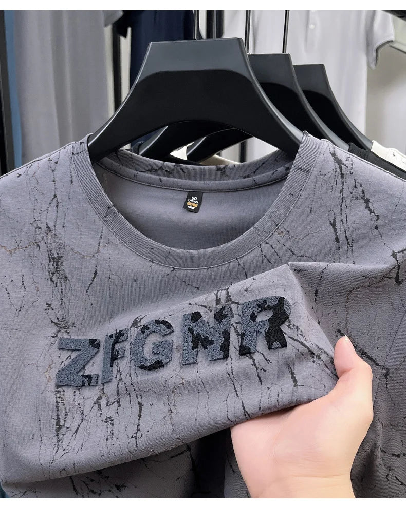 Top Grade Print New Summer Tops Hipster Designer Tshirt Men 2025 Brand Short Sleeve Round Neck Casual Fashion Men Clothing