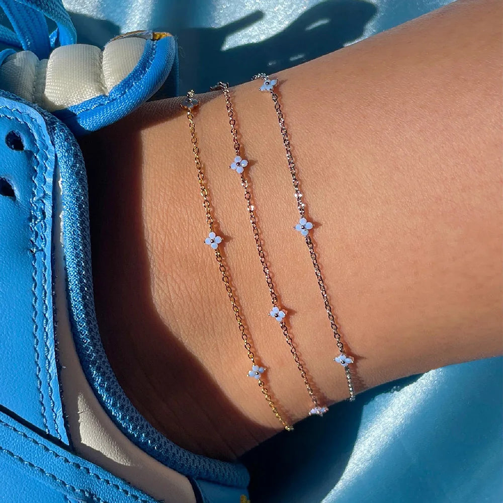 Four Leaf Clover Anklet Bracelet for Women Delicate Kpop Style Ctystal Thin Chains On Leg Summer Beach Accessories Gifts KDA003