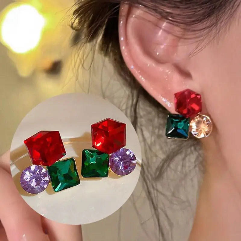 925 Silver Needle Korean Fashion Dream Colorful Crystal Earrings For Women Jewelry 2025 Trending Luxury Cube Sugar Stud Earrings