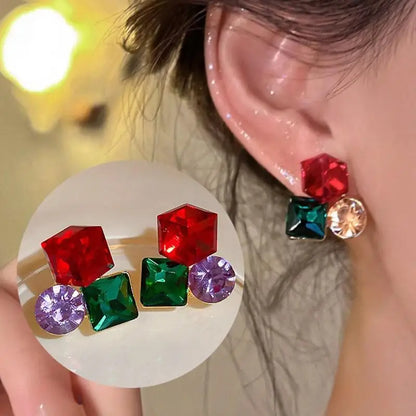 925 Silver Needle Korean Fashion Dream Colorful Crystal Earrings For Women Jewelry 2025 Trending Luxury Cube Sugar Stud Earrings