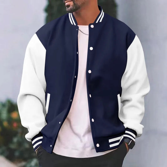 2025Fashion Classic Baseball Jacket Men's School Style Color Match Large Size Casual Sports Jacket Men's Clothing