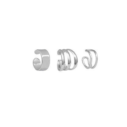 Silver Color Leaves Clip Earrings for Women Men Creative Simple C Ear Cuff Non-Piercing Ear Ear Clip Set Trend Jewelry Gift