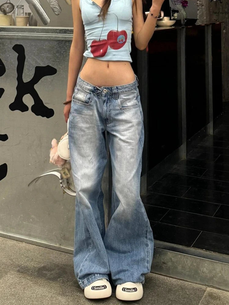 レディース アメリカンヴィンテージ Y2K 日本原宿 ストリートウェア バギー ローライズ デニムパンツ ロングトラウザー 2000年代 エステティック ジーンズ Kpop パンク