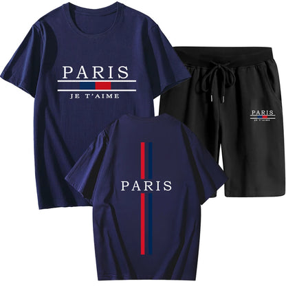 Summer Mens Tracksuit Casual Jogging Short Sleeve Suit Comfort Loose Man Training Jersey Cotton T-shirts+Sport Short 2-Piece Set