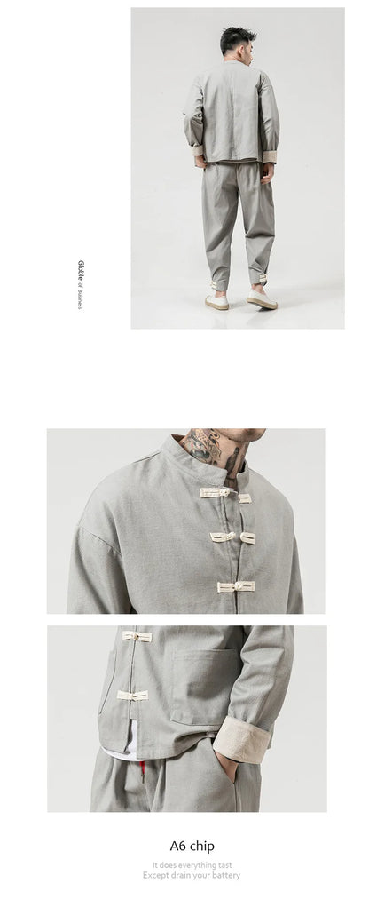 Chinese Wind Cotton Buckle Large Men's Casual Jacket Jacket Retro Stand-up Collar Tang Suit Top Batch