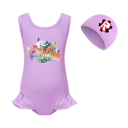 ROBLOX Kids Tie-dye Print One-piece Swimsuit for Teen Girls Pink Swimwears Bathing Suits 2-10 Years Decorative Daily Necessities