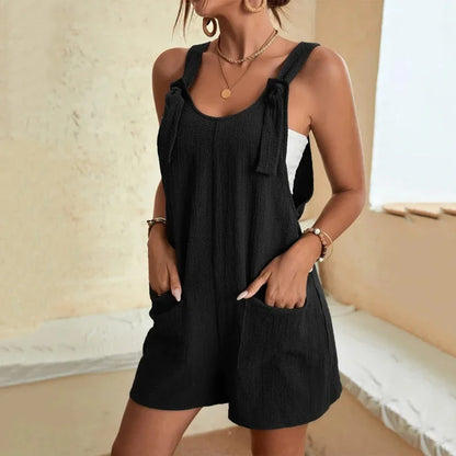 Summer Plus Size Women's Jumpsuit Overalls Sleeveless Loose Sleeveless Wide Leg Overall Solid Casual Daily Romper with Pockets