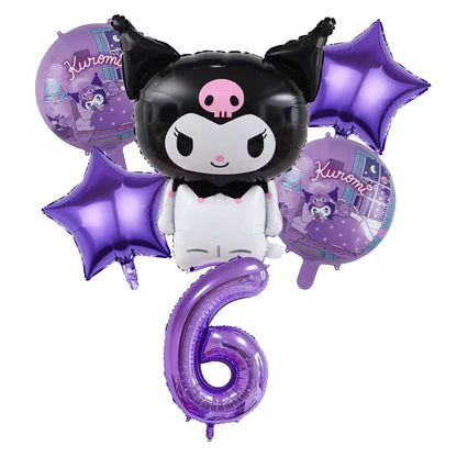 Kuromi Theme Birthday Party Decoration Kid Shower Sanrio Girl Tableware Supplies Tablecloth Number Balloon Cake Topper Gift