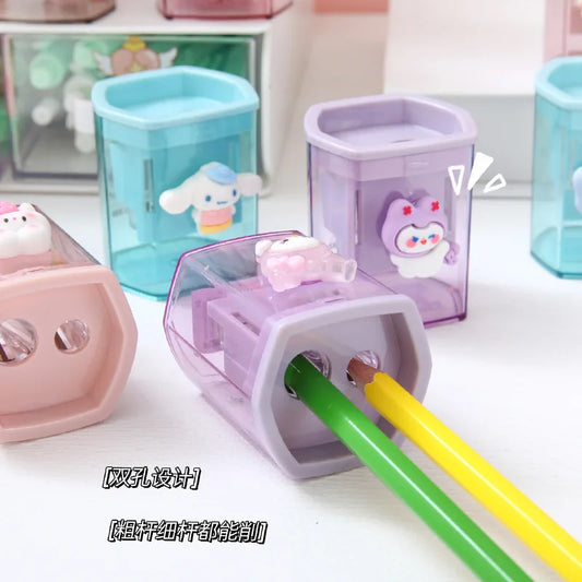 Anime Sanrio Pencil Sharpener Hello Kitty Kuromi Portable Pencil Sharpener Cinnamoroll Melody Simple Primary Stationery Kid Gift